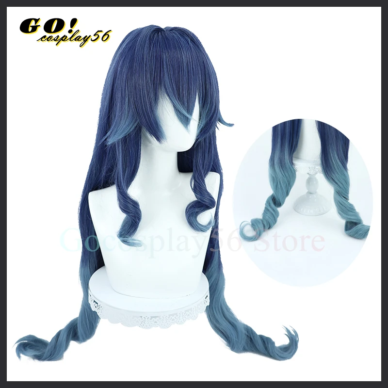

100 см парик для косплея Layla Genshin ударопрочные длинные вьющиеся конские хвосты смешанные синие термостойкие волосы для головы женские 2022 игровые головные уборы