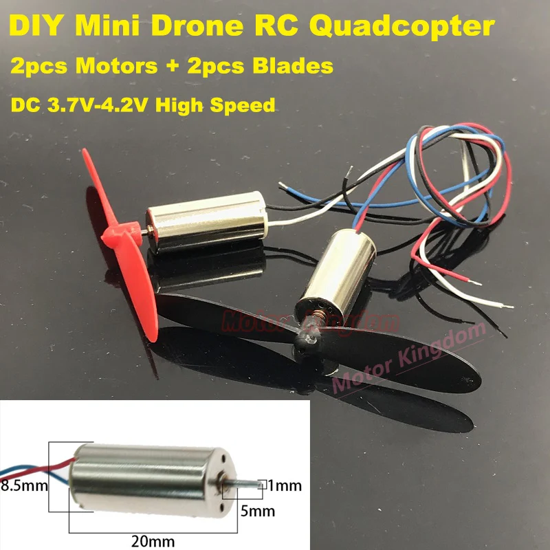 

2pcs DC 3V 3.7V 4.2V 50000RPM Mini 8.5mm*20mm High Speed Mini Coreless Motor Micro Aircraft Model Helicopter Engine + blades