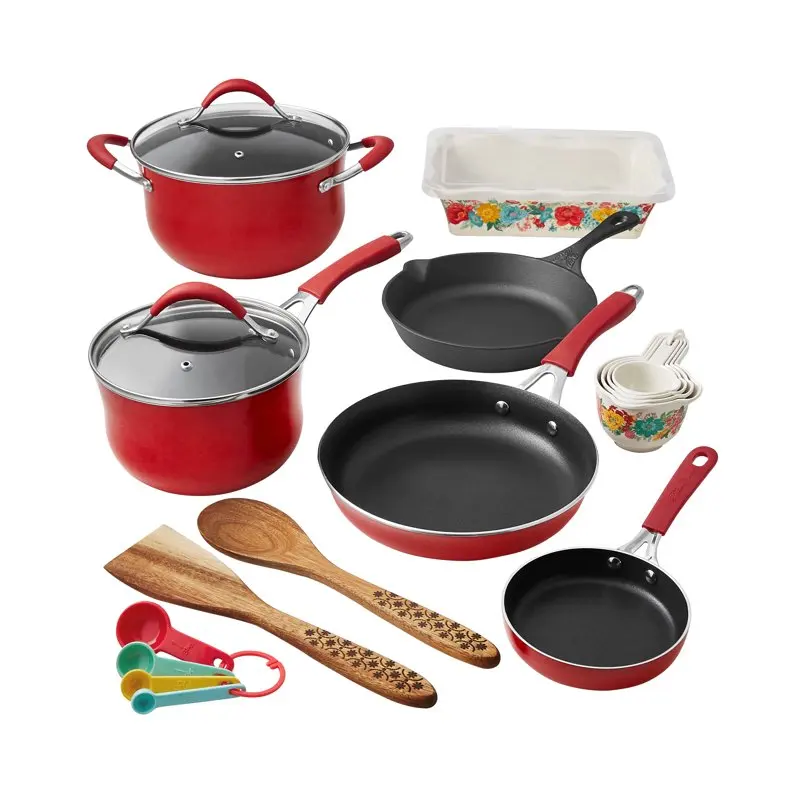 Deluxe 19-Piece Red Aluminum Nonstick Flourish Cookware Set - Perfect for Everyday Meals and Entertaining.
Deluxe 19-Piece Red Aluminum Nonstick Flourish Cookware Set - Perfect for Everyday Meals and Entertaining.