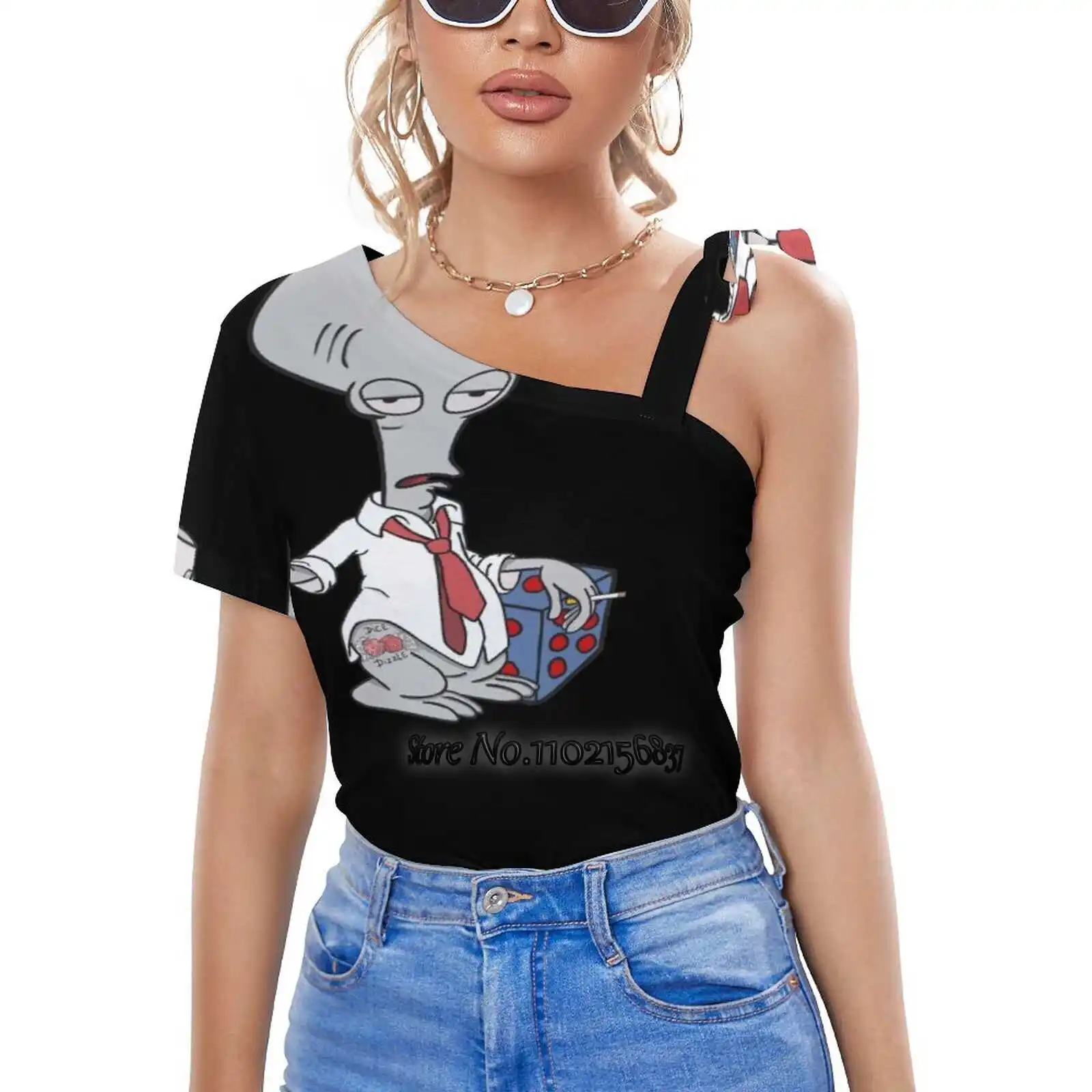 Женская футболка с вырезами, на одно плечо, со шнуровкой 
Женская футболка с вырезами, на одно плечо, со шнуровкой