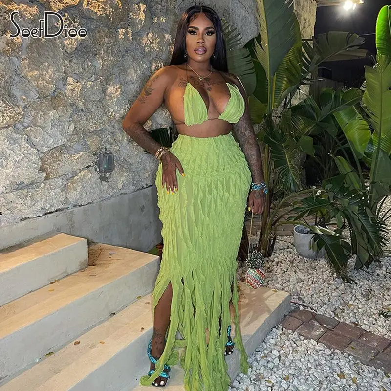 Soefdioo Ruched Mesh Two Piece Set Women Sexy Halter Bandage Bra+Tassel High Waist Long Skirts Suits 2023 Beach Vacation Outfits
Soefdioo Ruched Mesh Two Piece Set Women Sexy Halter Bandage Bra+Tassel High Waist Long Skirts Suits 2023 Beach Vacation Outfits