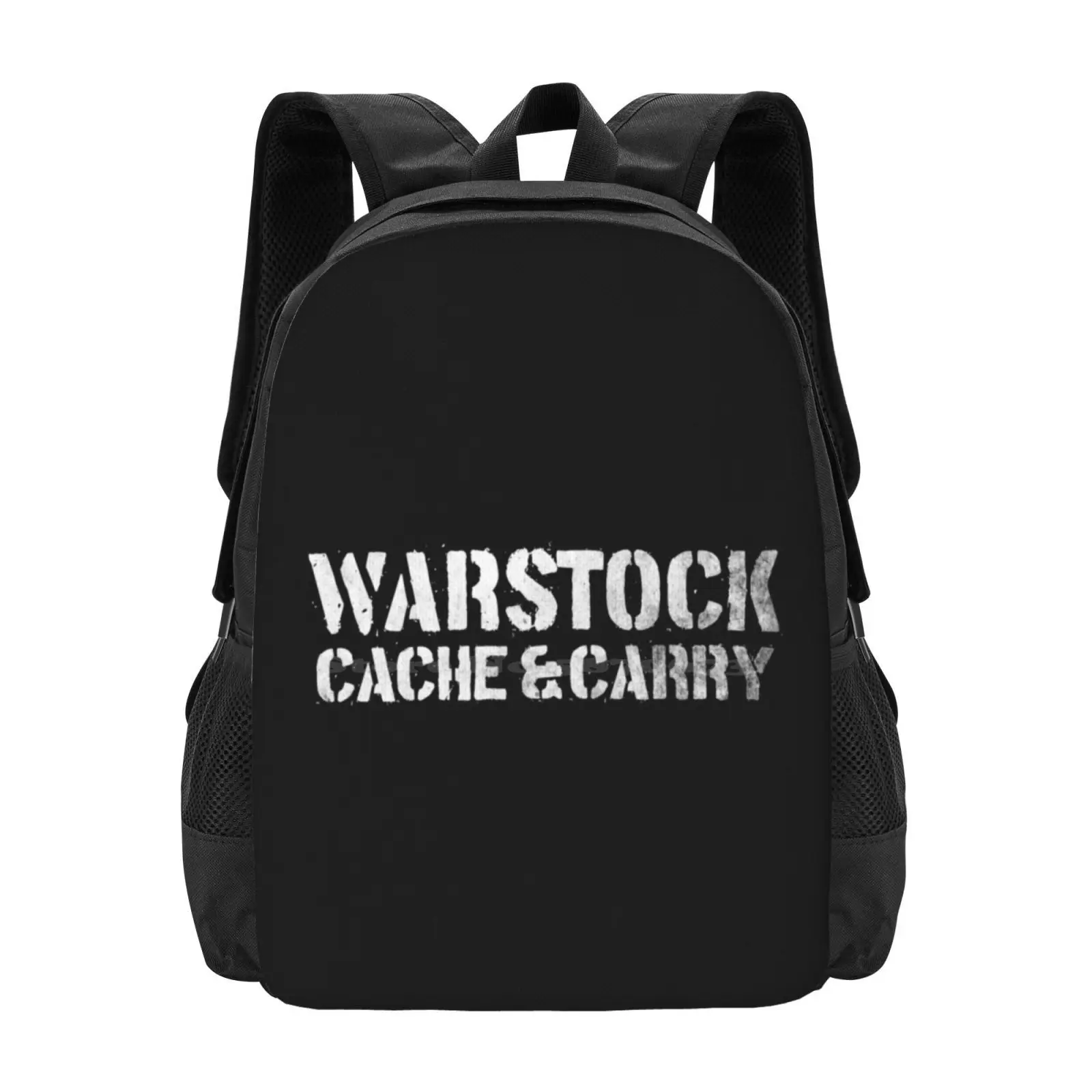 Warstock Cache & Carry Military Armament And Surplus Company Weathered Effect Logo White From Los Santos , San Andreas Bag 
Warstock Cache & Carry Military Armament And Surplus Company Weathered Effect Logo White From Los Santos , San Andreas Bag