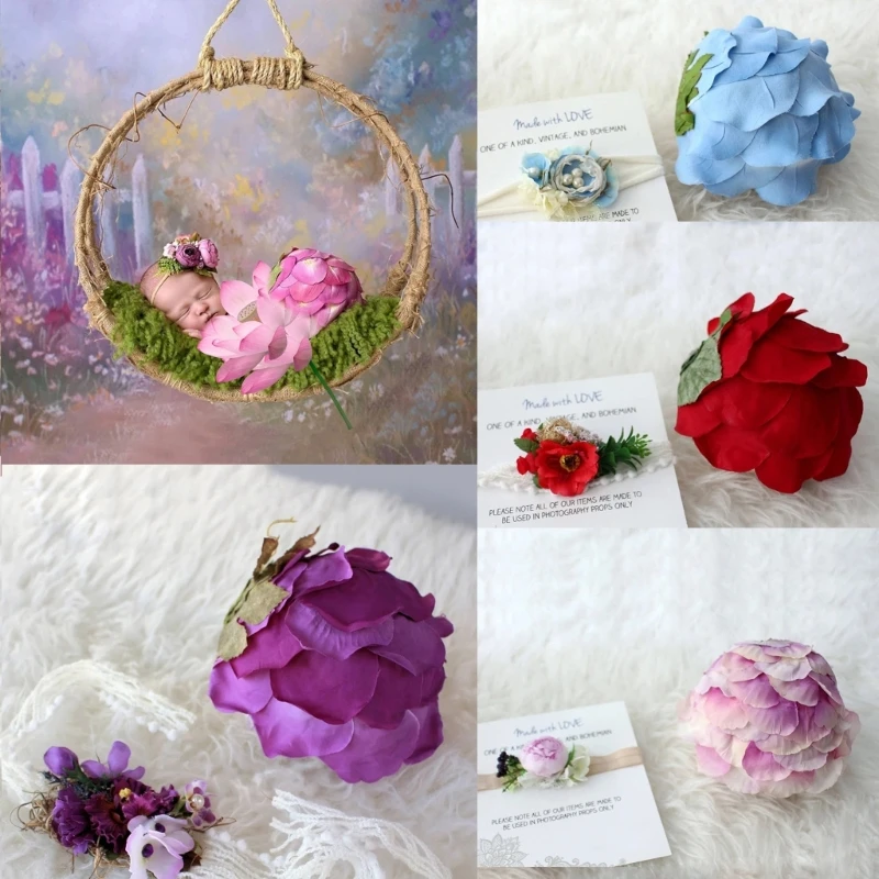 

Реквизит для фотосъемки новорожденных с цветочной повязкой на голову, набор для фотосессии для маленьких девочек, детская тема
