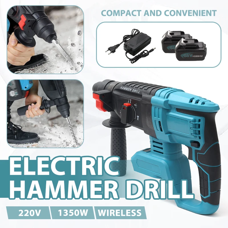 1350RPM Cordless Electric Rotary Hammer Drill Multifunctional Steel Concrete Wood Brushless Impact Drill For Makita 18V Battery
1350RPM Cordless Electric Rotary Hammer Drill Multifunctional Steel Concrete Wood Brushless Impact Drill For Makita 18V Battery