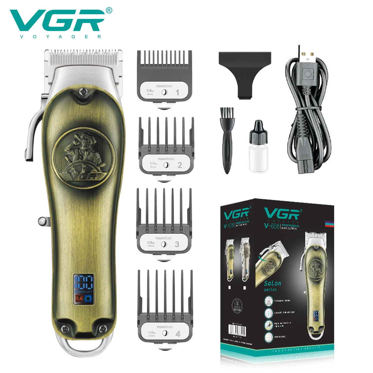 VGR Hair Trimmer Professional Hair Clipper Machine Adjustable Hair Cutting Machine Barber Cordless Metal Digital Display V-658
VGR Hair Trimmer Professional Hair Clipper Machine Adjustable Hair Cutting Machine Barber Cordless Metal Digital Display V-658