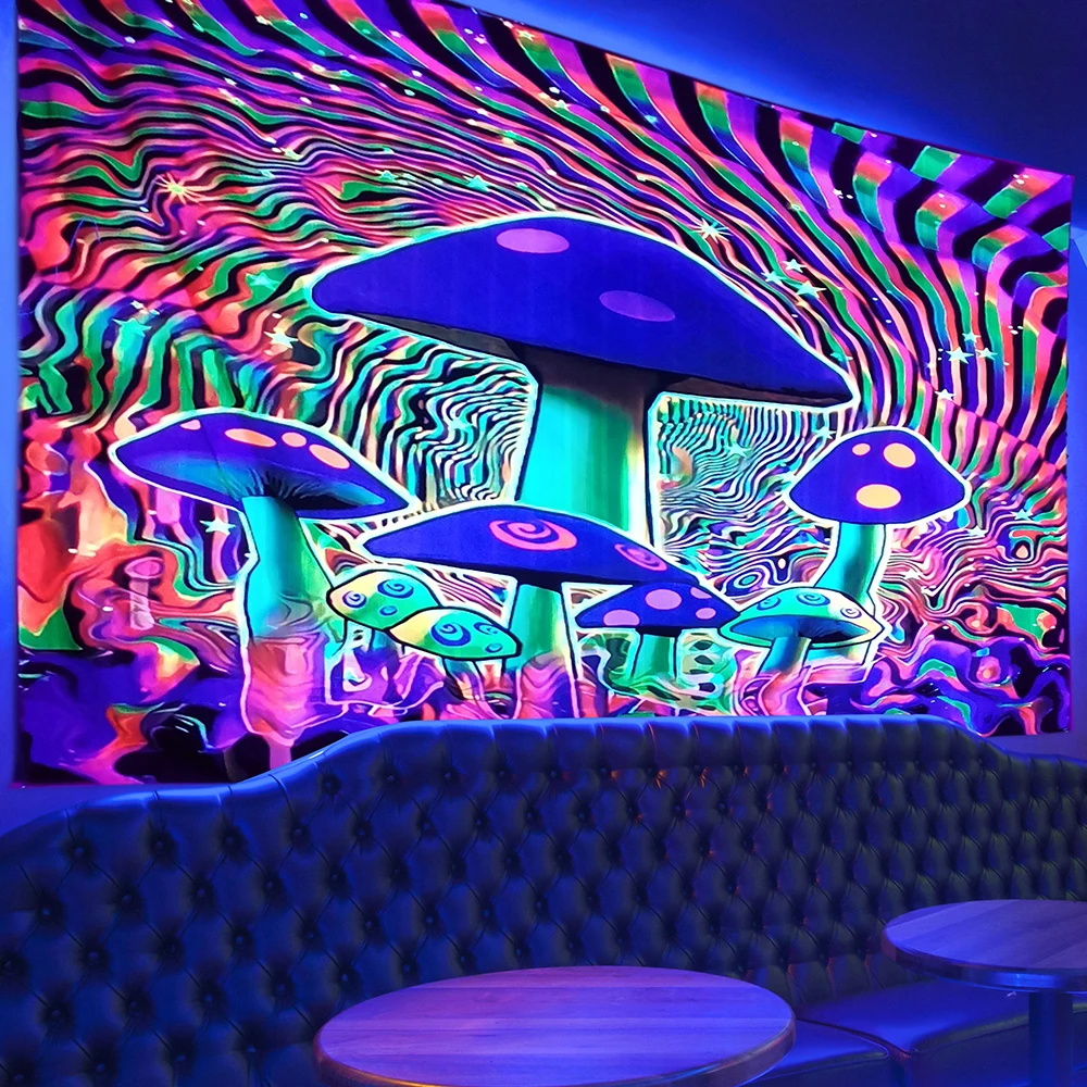 Psychedelic Mushroom Tapestry Hippie Wall Hanging Boho Mandala Fluorescent Tapestry Home Decoration Bright Under The UV Light
Psychedelic Mushroom Tapestry Hippie Wall Hanging Boho Mandala Fluorescent Tapestry Home Decoration Bright Under The UV Light