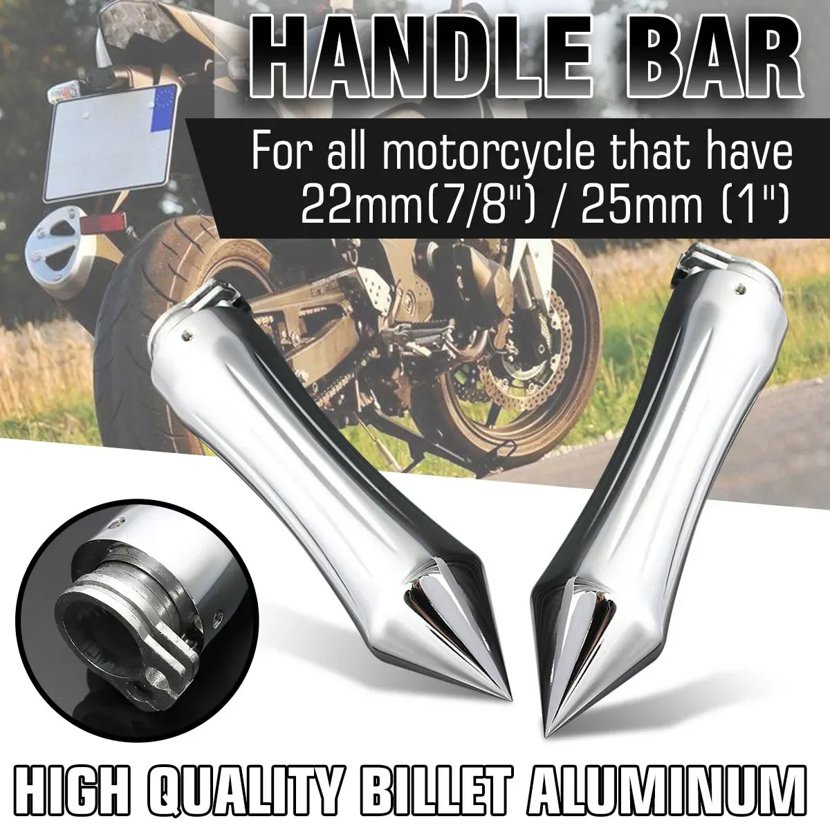 For Honda For Yamaha For Suzuki A Pair Universal Chrome Motorcycle Spike Handlebar Handle Bar End Hand Grips 25mm 1inch
For Honda For Yamaha For Suzuki A Pair Universal Chrome Motorcycle Spike Handlebar Handle Bar End Hand Grips 25mm 1inch
