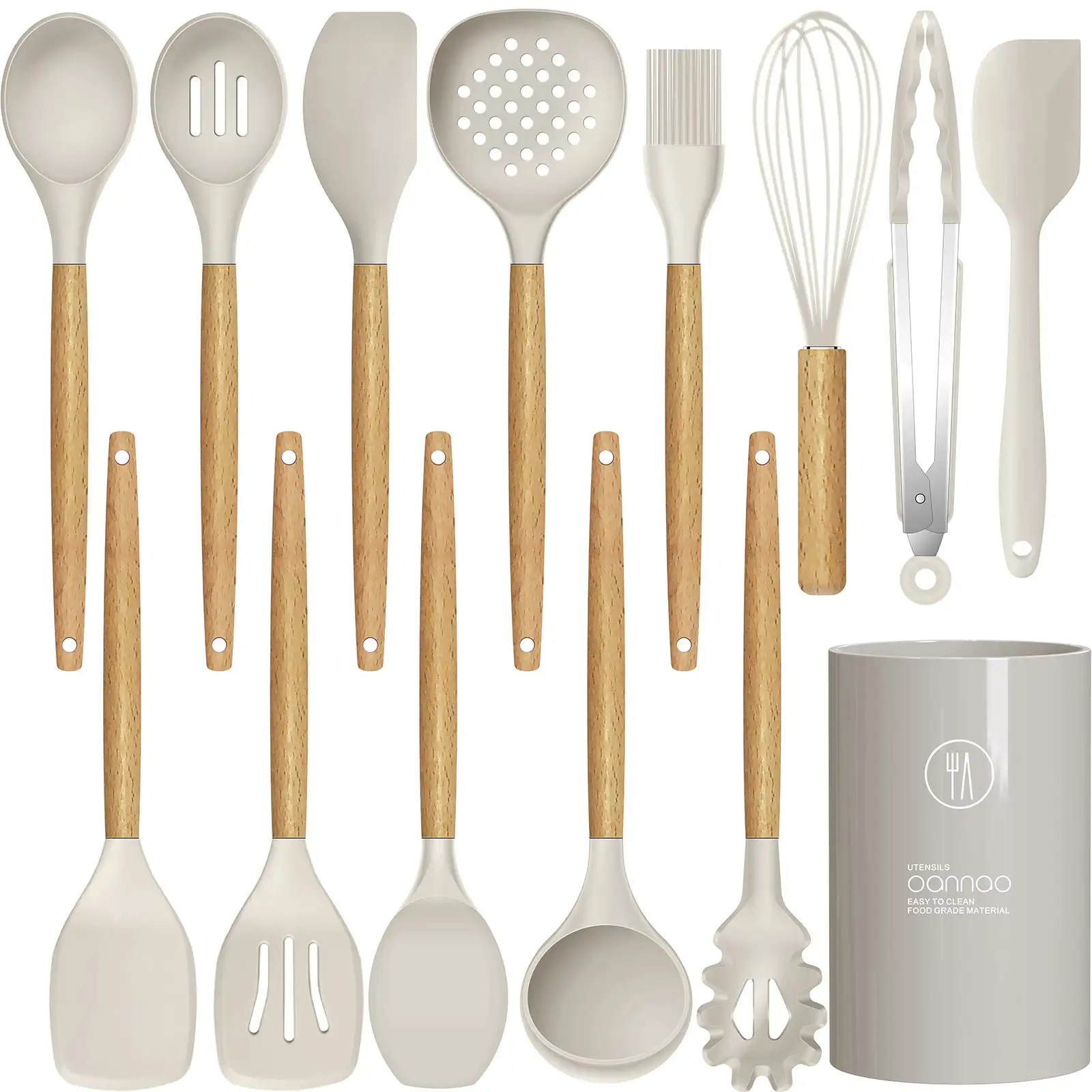 Silicone Cooking Utensils Kitchen Utensil Set - 446°F Heat Resistant,Turner Tongs,Spatula,Spoon,Brush,Whisk. Wooden Handles Kha
Silicone Cooking Utensils Kitchen Utensil Set - 446°F Heat Resistant,Turner Tongs,Spatula,Spoon,Brush,Whisk. Wooden Handles Kha