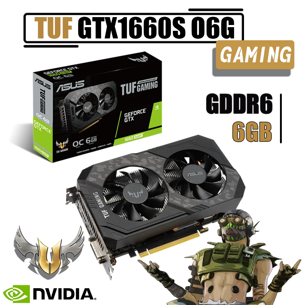 

ASUS TUF GTX 1660 SUPER O6G GAMING Video Cards GDDR6 6GB Graphics Card GPU 192bit NVIDIA GTX1660S PCIE3.0 OC Mode 1815 MHz NEW