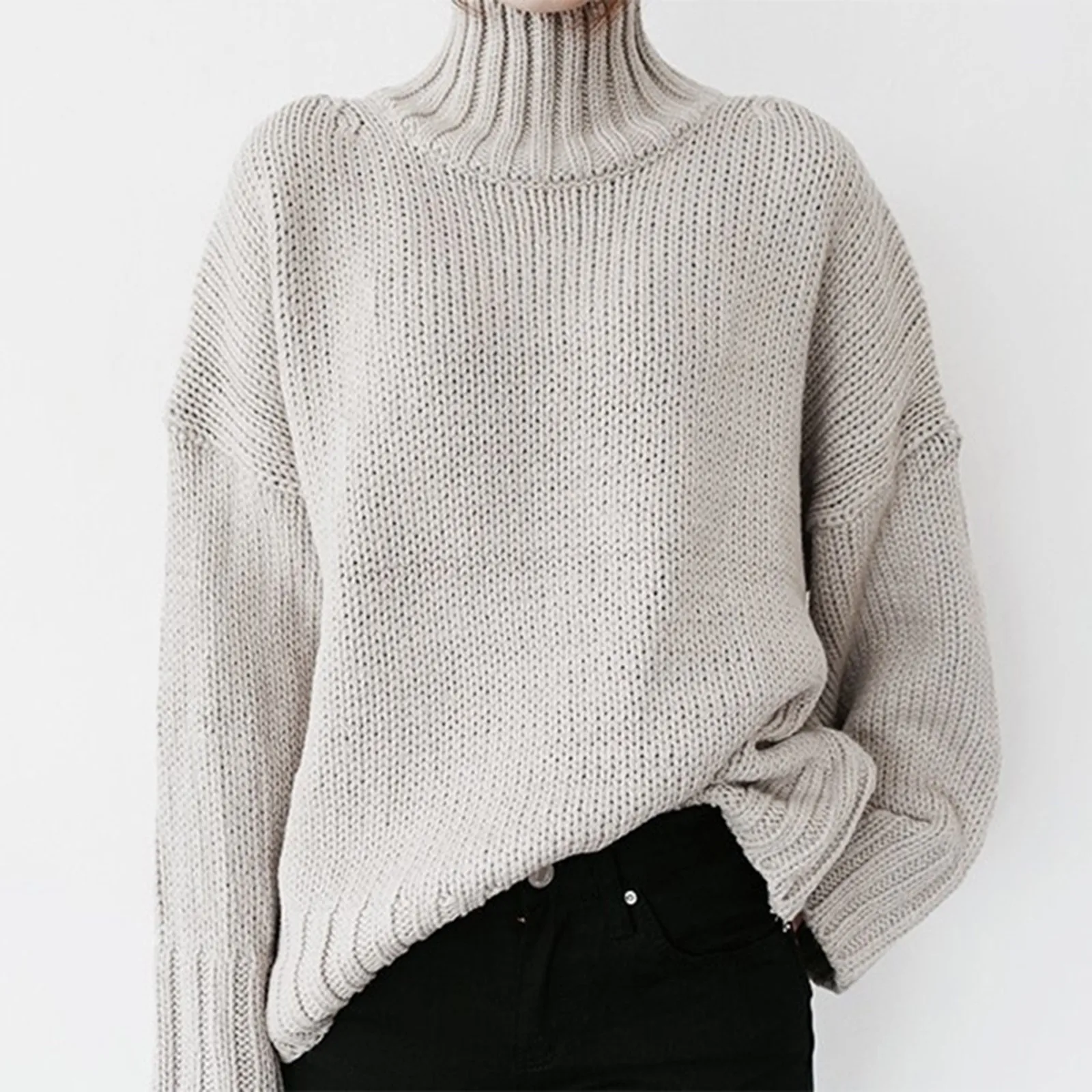 Women's Autumn And Winter Classic Solid Colour Knitted Sweater Loose Turtleneck Long Sleeve Top Casual Warm Pullover Blouse 
Women's Autumn And Winter Classic Solid Colour Knitted Sweater Loose Turtleneck Long Sleeve Top Casual Warm Pullover Blouse
