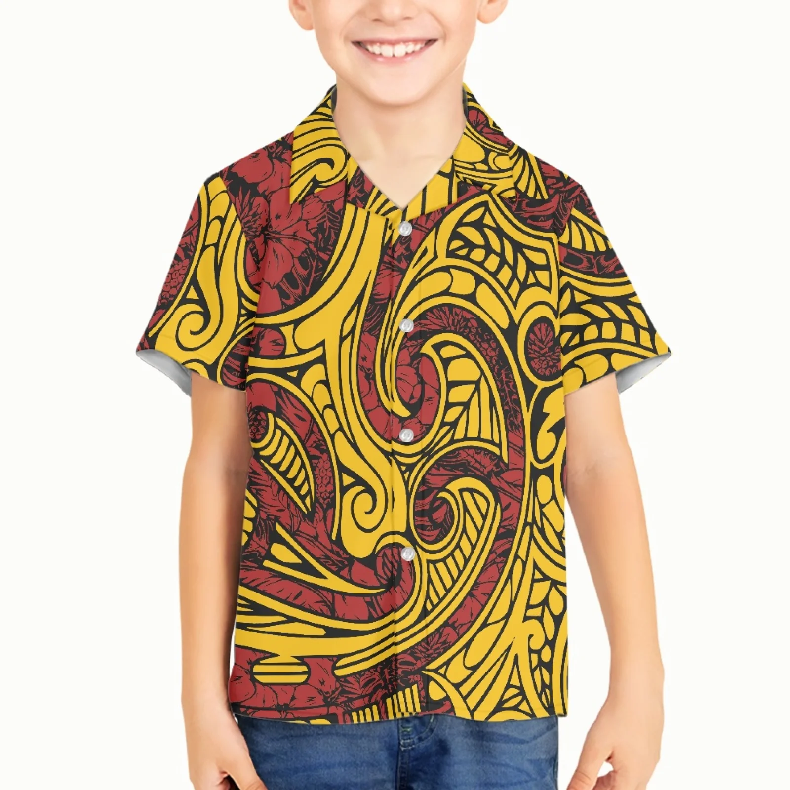 

Polynesian Tribal Hawaiian Totem Tattoo Hawaii Prints Tropical Vacation Boy Toddler Baby Beach Floral Flower Shirt Hawaiian Wear