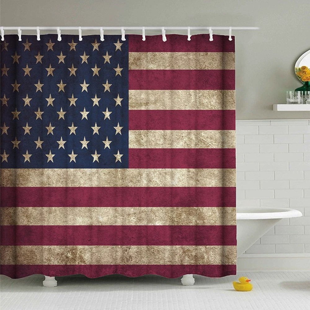 

American Flag Shower Curtain Retro Old Style Fourth of July Independence Day USA Flag Curtain American Bathroom Curtains Decor
