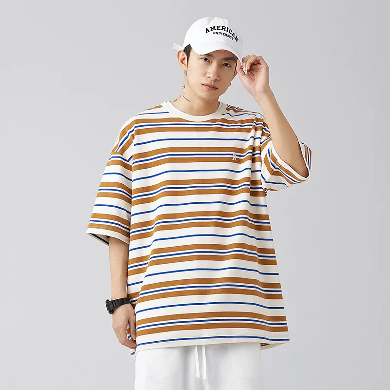 Japanese men's fashion brand retro contrast color striped T-shirt men's new loose and versatile couple style short sleeve
Japanese men's fashion brand retro contrast color striped T-shirt men's new loose and versatile couple style short sleeve