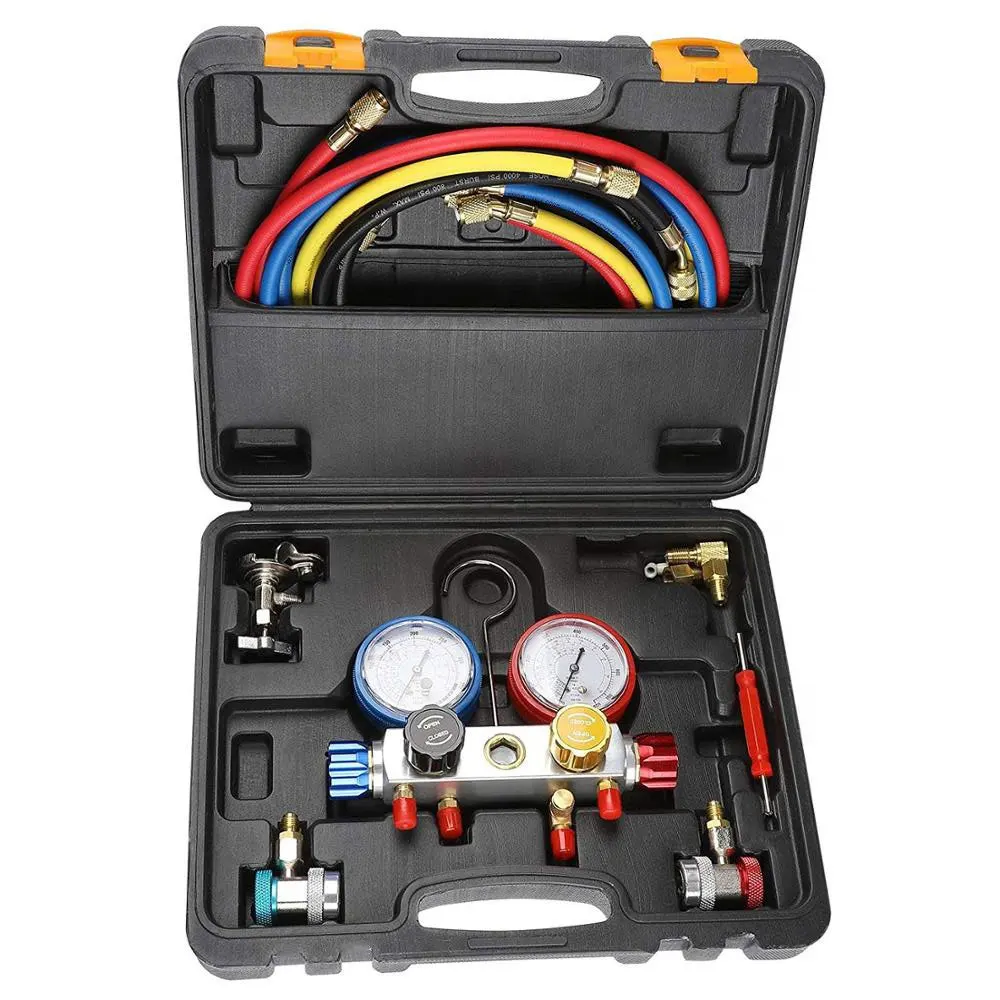 4 Way AC Diagnostic Manifold Gauge Set for Air condition and Vacuum Pump Evacuation
4 Way AC Diagnostic Manifold Gauge Set for Air condition and Vacuum Pump Evacuation