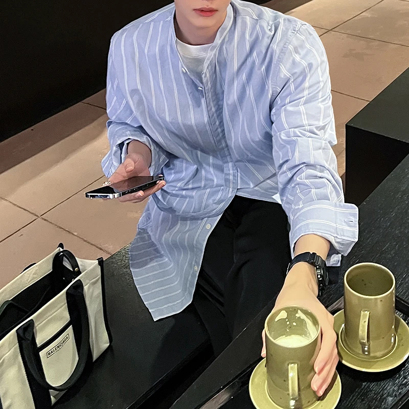 Men Korean Streetwear Fashion Vintage Stand Collar Loose Casual Oversize Striped Long Sleeve Shirt Male Dress Shirts Blouses 
Men Korean Streetwear Fashion Vintage Stand Collar Loose Casual Oversize Striped Long Sleeve Shirt Male Dress Shirts Blouses