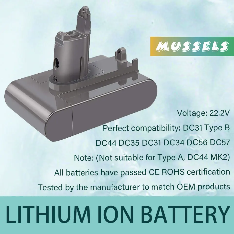 Li-ion Replacement for Type B Battery DC34 DC35 DC31 DC44 DC45 Cordless Handheld Vacuum Cleaner (Not fit Type A)
Li-ion Replacement for Type B Battery DC34 DC35 DC31 DC44 DC45 Cordless Handheld Vacuum Cleaner (Not fit Type A)