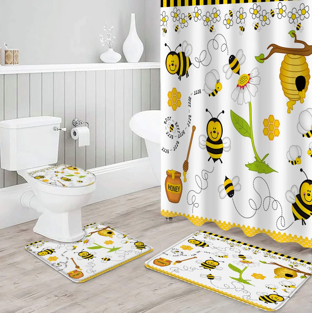 Bee Cartoon Print Shower Curtain Set Carpet Cover Toilet Cover Bathroom Mat Bathroom Household
Bee Cartoon Print Shower Curtain Set Carpet Cover Toilet Cover Bathroom Mat Bathroom Household