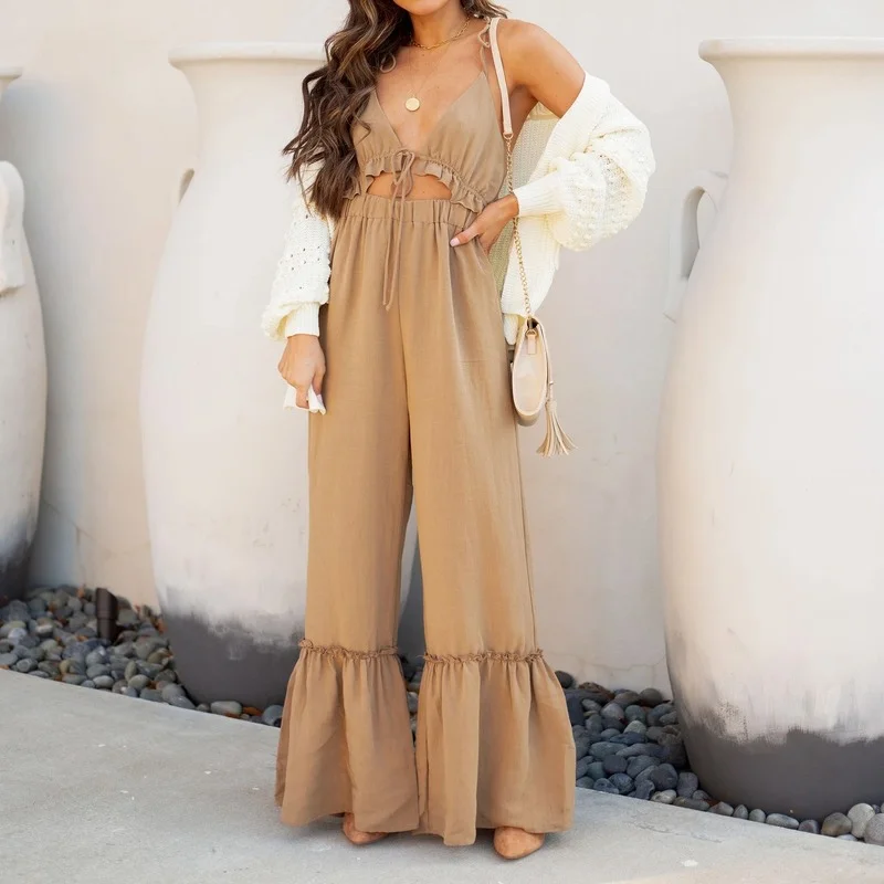 Sexy Jumpsuits Women 2023 Summer Solid Color Suspenders Ruffled Wide-leg Flared Pants Rompers Casual Drawstring One Piece Outfit
Sexy Jumpsuits Women 2023 Summer Solid Color Suspenders Ruffled Wide-leg Flared Pants Rompers Casual Drawstring One Piece Outfit