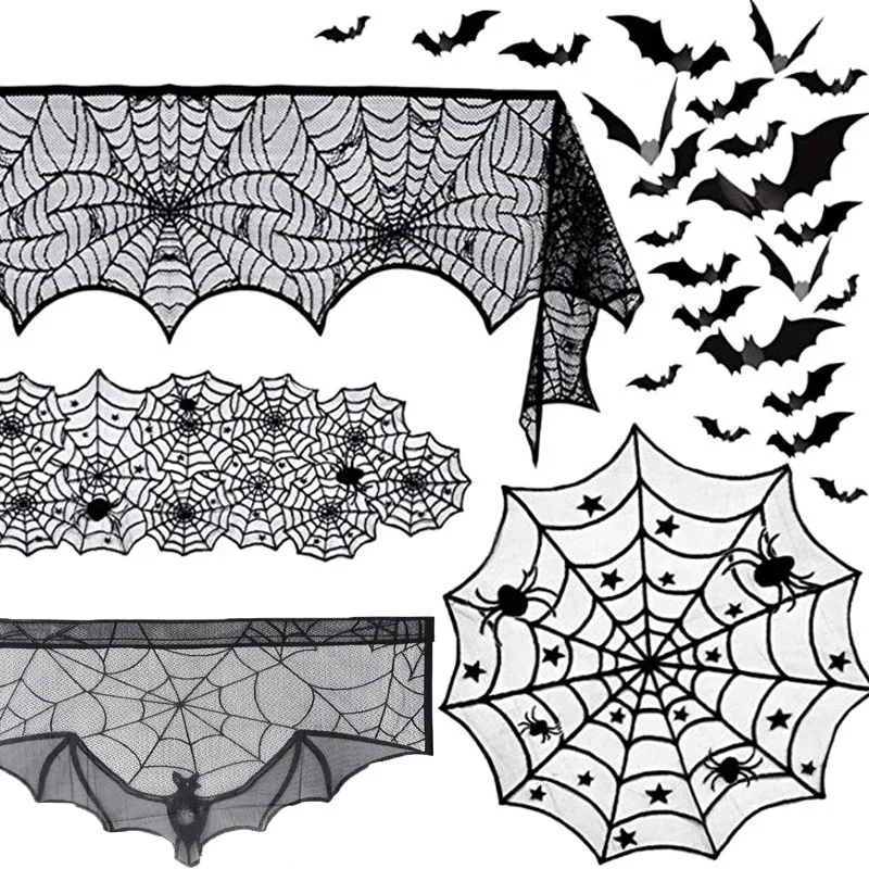 Halloween Spider Web Cobweb Bat FireplaceTable RunnerMantle Scarf Cover Stove Cloth Halloween Decoration for Home
Halloween Spider Web Cobweb Bat FireplaceTable RunnerMantle Scarf Cover Stove Cloth Halloween Decoration for Home