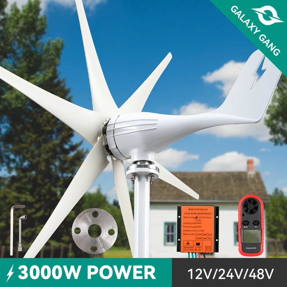 Free Energy Wind Turbine Generator 3000w 12v 24v 48v 6 Blades With MPPT/Charge Controller Windmills RV Yacht Farm For Home Use
Free Energy Wind Turbine Generator 3000w 12v 24v 48v 6 Blades With MPPT/Charge Controller Windmills RV Yacht Farm For Home Use