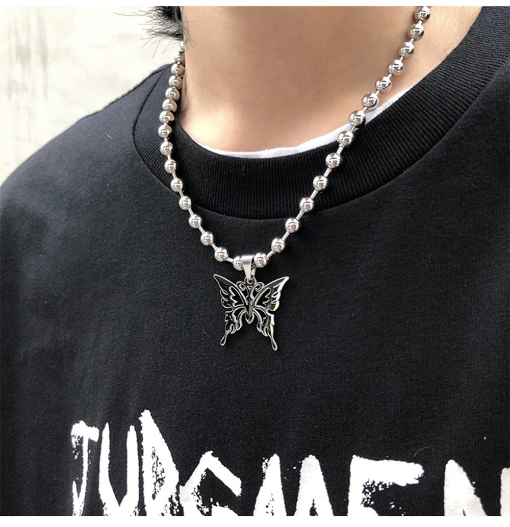 Stainless Steel Beads Link Chains Butterfly Pendant Necklace for Men Silver Color Punk Hip hop Male Necklace Jewelry 2022 Trend
Stainless Steel Beads Link Chains Butterfly Pendant Necklace for Men Silver Color Punk Hip hop Male Necklace Jewelry 2022 Trend