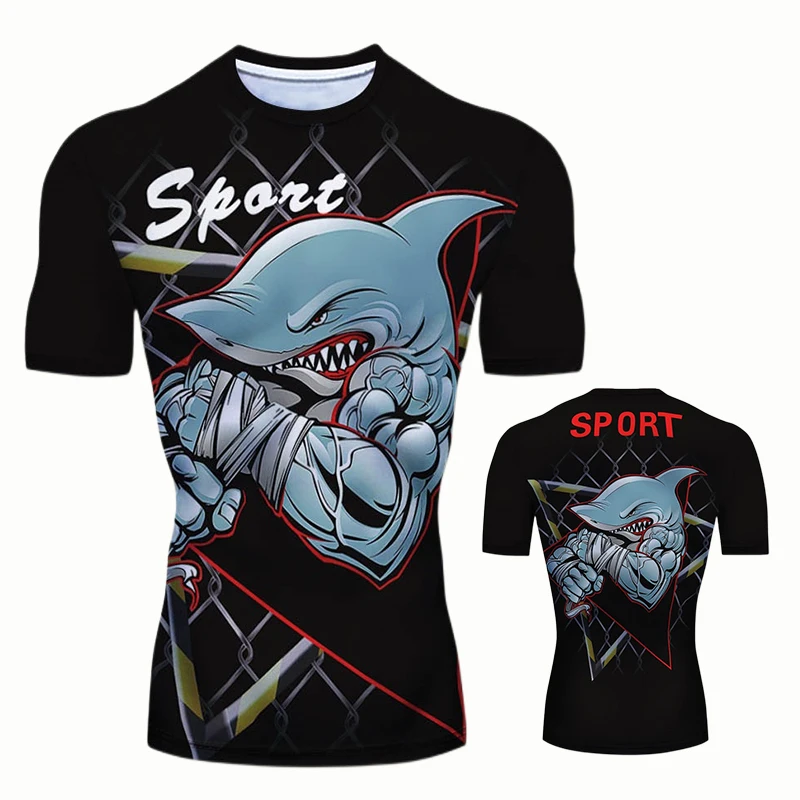 

MMA BBJ Rashguard T Shirts Men Short Sleeve Compression Shirt Muay Thai Monkey GI Kickboxing Shirts Sport Breathable Boxe Tops