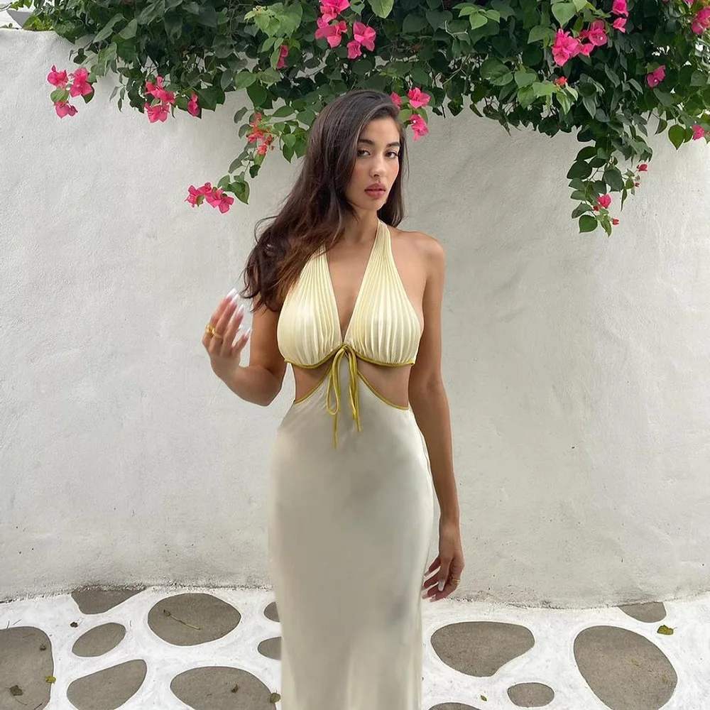 Vintage Deep V-neck Midi Dress Woman Autumn Sleeveless Backless High Waist Satin Dress Women Cut Out Waist Elegant Dresses
Vintage Deep V-neck Midi Dress Woman Autumn Sleeveless Backless High Waist Satin Dress Women Cut Out Waist Elegant Dresses