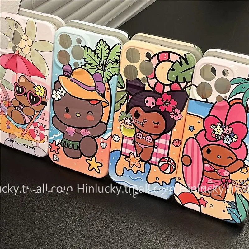 Чехол для телефона Sanrio из черной кожи с рисунком Hello Kitty Kuromi My Melody для Iphone Гавайский телефон аниме периферийное украшение
Чехол для телефона Sanrio из черной кожи с рисунком Hello Kitty Kuromi My Melody для Iphone Гавайский телефон аниме периферийное украшение