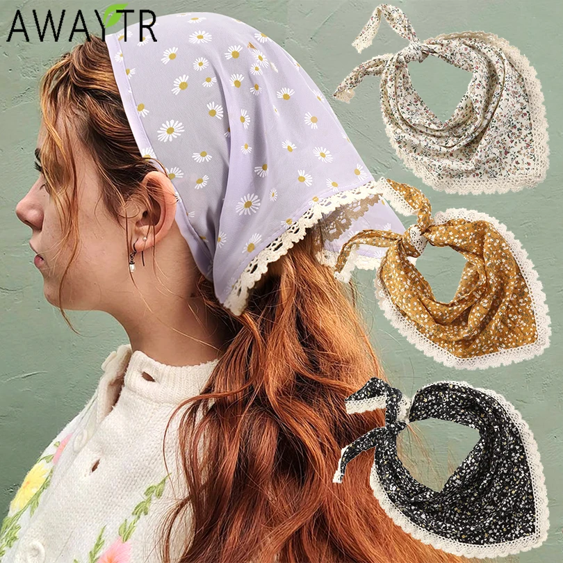 

Summer Printting Hair Scarf Hairband Lacework Headband Elastic Triangle Bandana Kerchief Women Girl Headwear Hair Accessories