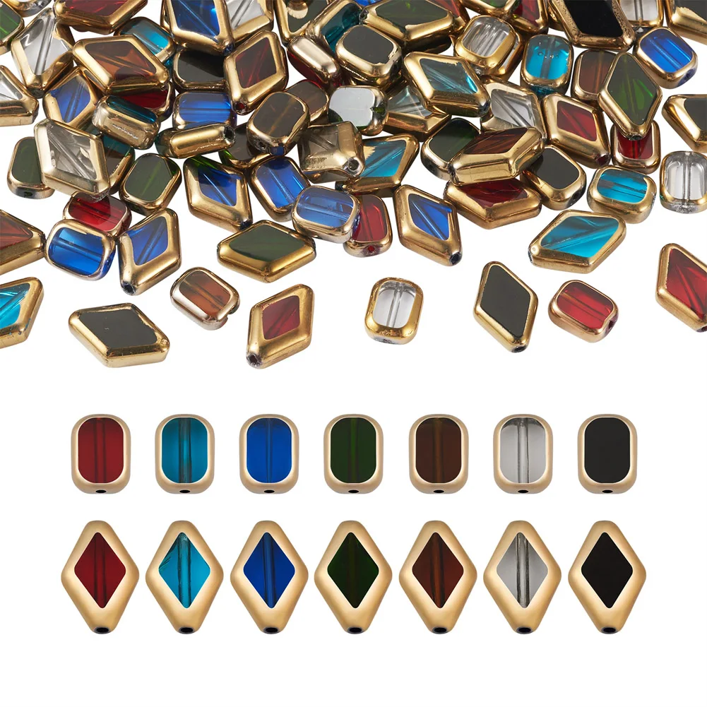 112Pcs Electroplate Glass Beads Colorful Edge Plated Rectangle Rhombus Loose Beadwork DIY Bracelet Necklace Jewelry Craft Making
112Pcs Electroplate Glass Beads Colorful Edge Plated Rectangle Rhombus Loose Beadwork DIY Bracelet Necklace Jewelry Craft Making