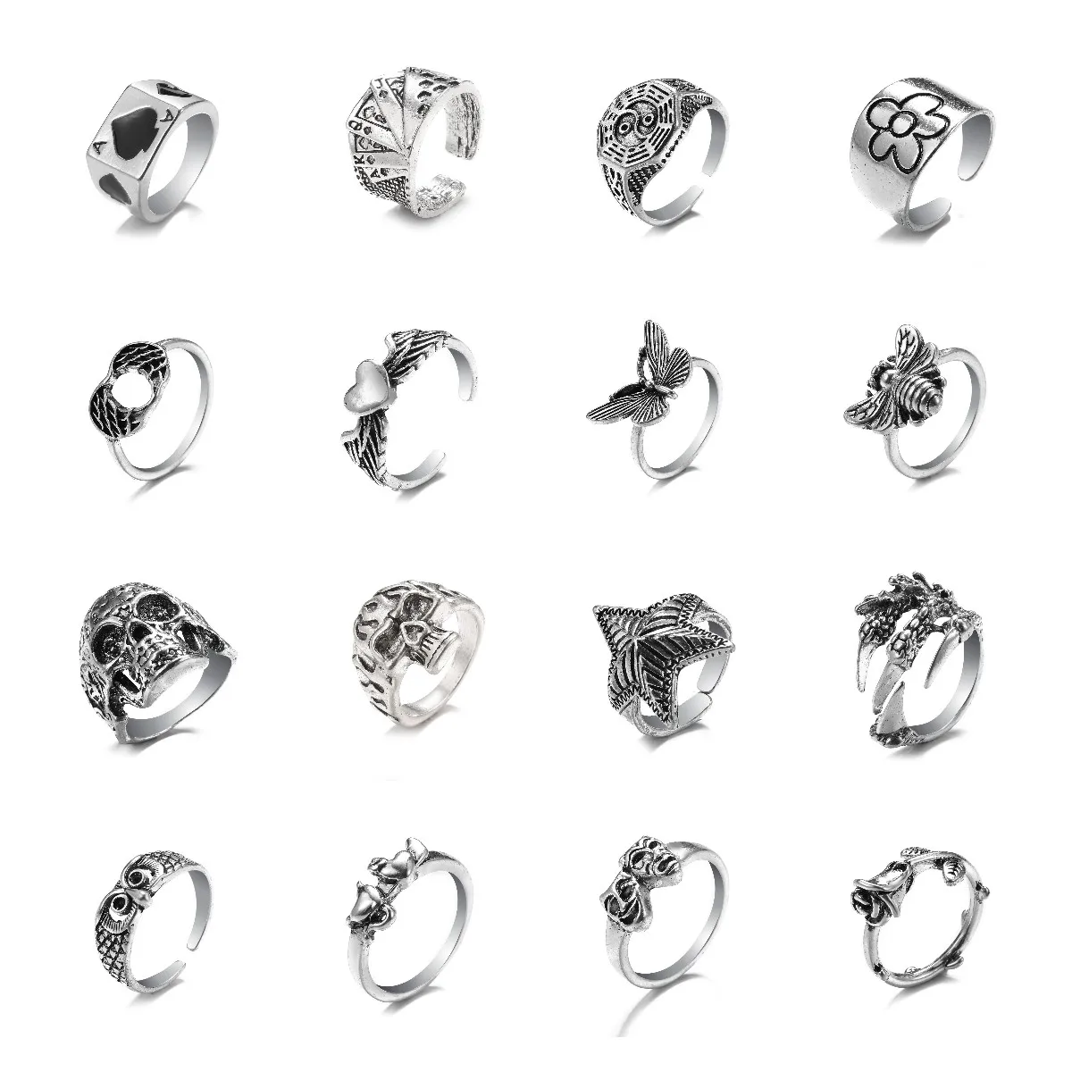 KINFOLK New Gothic Silver Color Rings For Women Men Metal Alloy Animal Wing Skull Finger Ring Open Adjustable Heart Ring Jewelry
KINFOLK New Gothic Silver Color Rings For Women Men Metal Alloy Animal Wing Skull Finger Ring Open Adjustable Heart Ring Jewelry