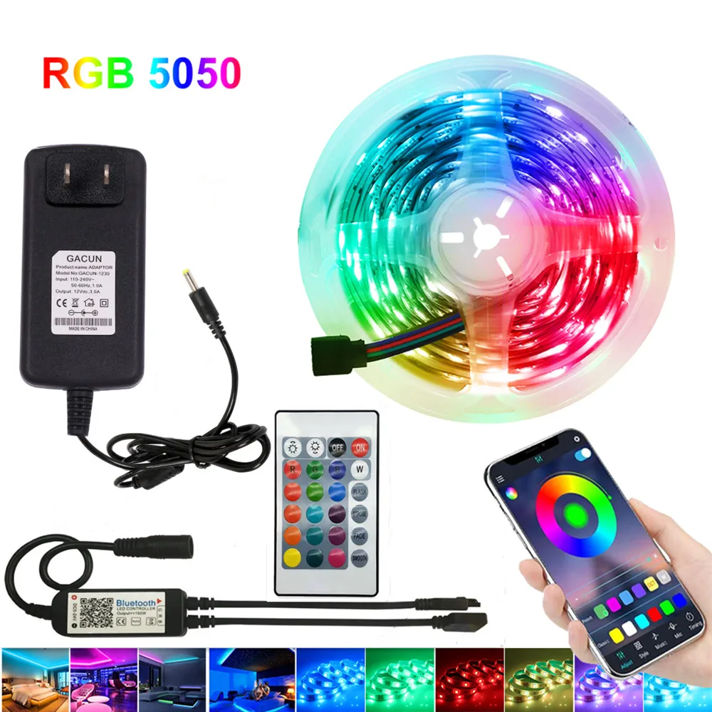 RGB Led Strip 12V SMD 5050 APP Bleutooth Control Music Sync Led Lights TV Backlight Flexible Ribbon Tape Diode for Room Decor
RGB Led Strip 12V SMD 5050 APP Bleutooth Control Music Sync Led Lights TV Backlight Flexible Ribbon Tape Diode for Room Decor