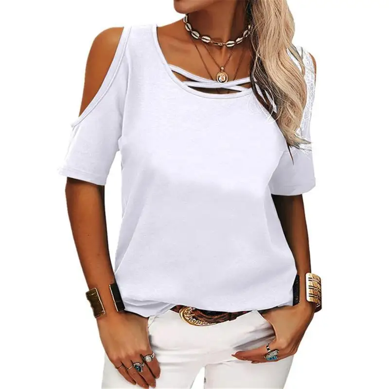 Women's Blouse Cutout Short Sleeves Stripes Cross Round Collar Pink Off The Shoulder Loose Fashion Casual Sexy Ladies T Shirt
Women's Blouse Cutout Short Sleeves Stripes Cross Round Collar Pink Off The Shoulder Loose Fashion Casual Sexy Ladies T Shirt