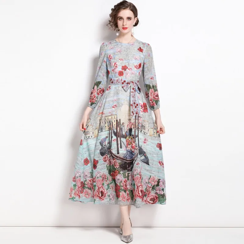2022 Spring Cotton Linen Maxi Dress Women Lantern Sleeve Boat Flower Print Lace-Up Maxi Dress Vestidos
2022 Spring Cotton Linen Maxi Dress Women Lantern Sleeve Boat Flower Print Lace-Up Maxi Dress Vestidos