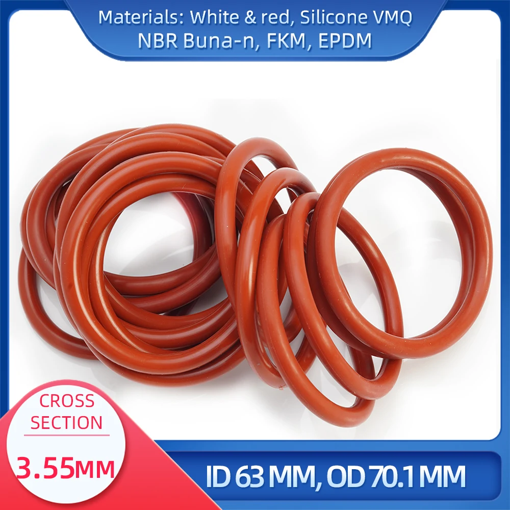 

Уплотнительное кольцо CS 3,55 мм, внутренний диаметр 63 мм, внешний диаметр 70,1 мм, материал из силикона VMQ NBR FKM EPDM ORing Seal Gask