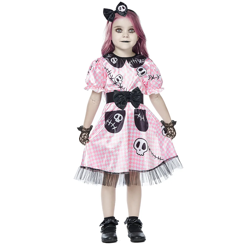 

Детский костюм для косплея, Хэллоуин, Череп, ужас, призрак, невеста, фарфоровая кукла, сценическое представление, смешное платье
