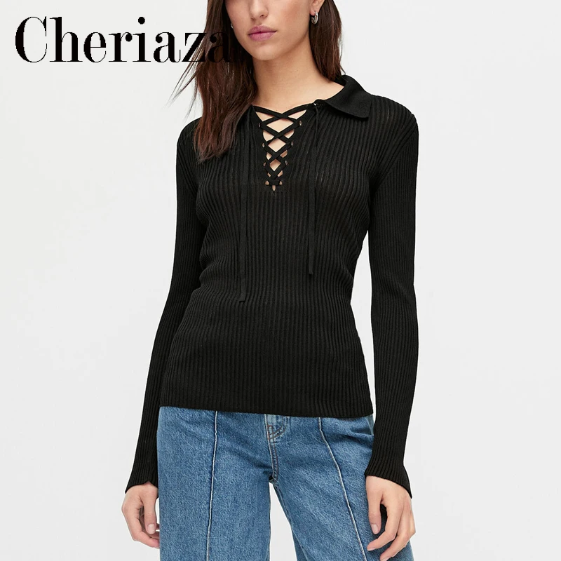 2022 Woman New POLO Collar Black Knitted Sweater Long Sleeves Autumn Pullover Top Frenulum Solid Color Chic Sweaters Female
2022 Woman New POLO Collar Black Knitted Sweater Long Sleeves Autumn Pullover Top Frenulum Solid Color Chic Sweaters Female
