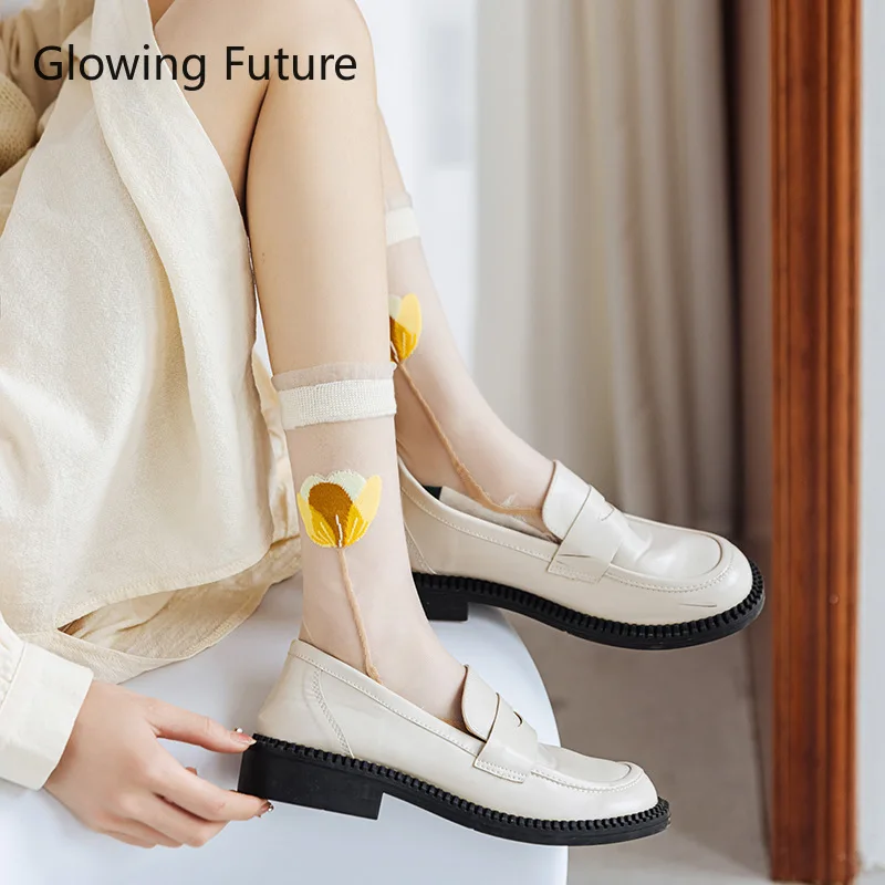 Fashion Kawaii Glass Socks Women Sheer Tulip Flower Harajuku Korean Style Cute Socks Transparent Long Sock Ruffle Lolita Sox
Fashion Kawaii Glass Socks Women Sheer Tulip Flower Harajuku Korean Style Cute Socks Transparent Long Sock Ruffle Lolita Sox