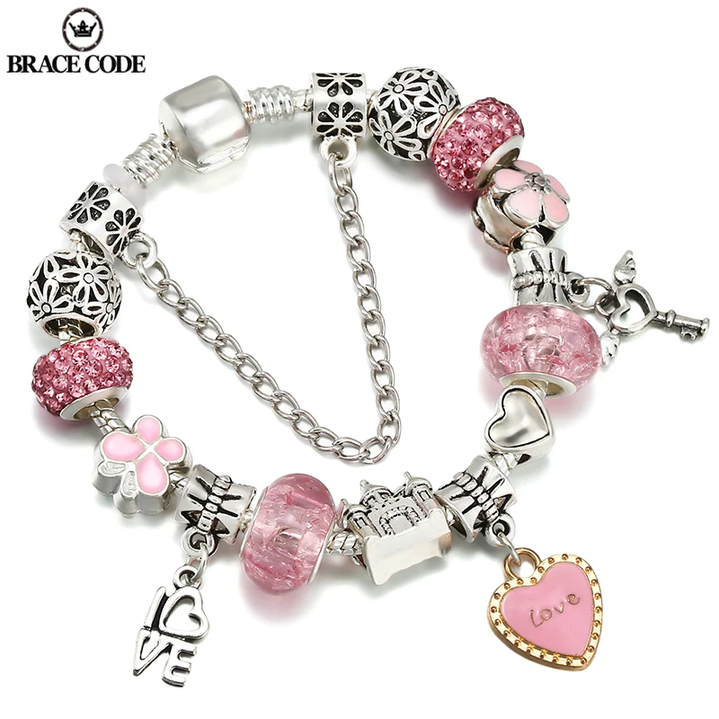Pink Love Charm Vintage Silver Color Charms Bracelets for Women DIY Crystal Beads Brand Bracelets Women Pulseira Jewelry
Pink Love Charm Vintage Silver Color Charms Bracelets for Women DIY Crystal Beads Brand Bracelets Women Pulseira Jewelry