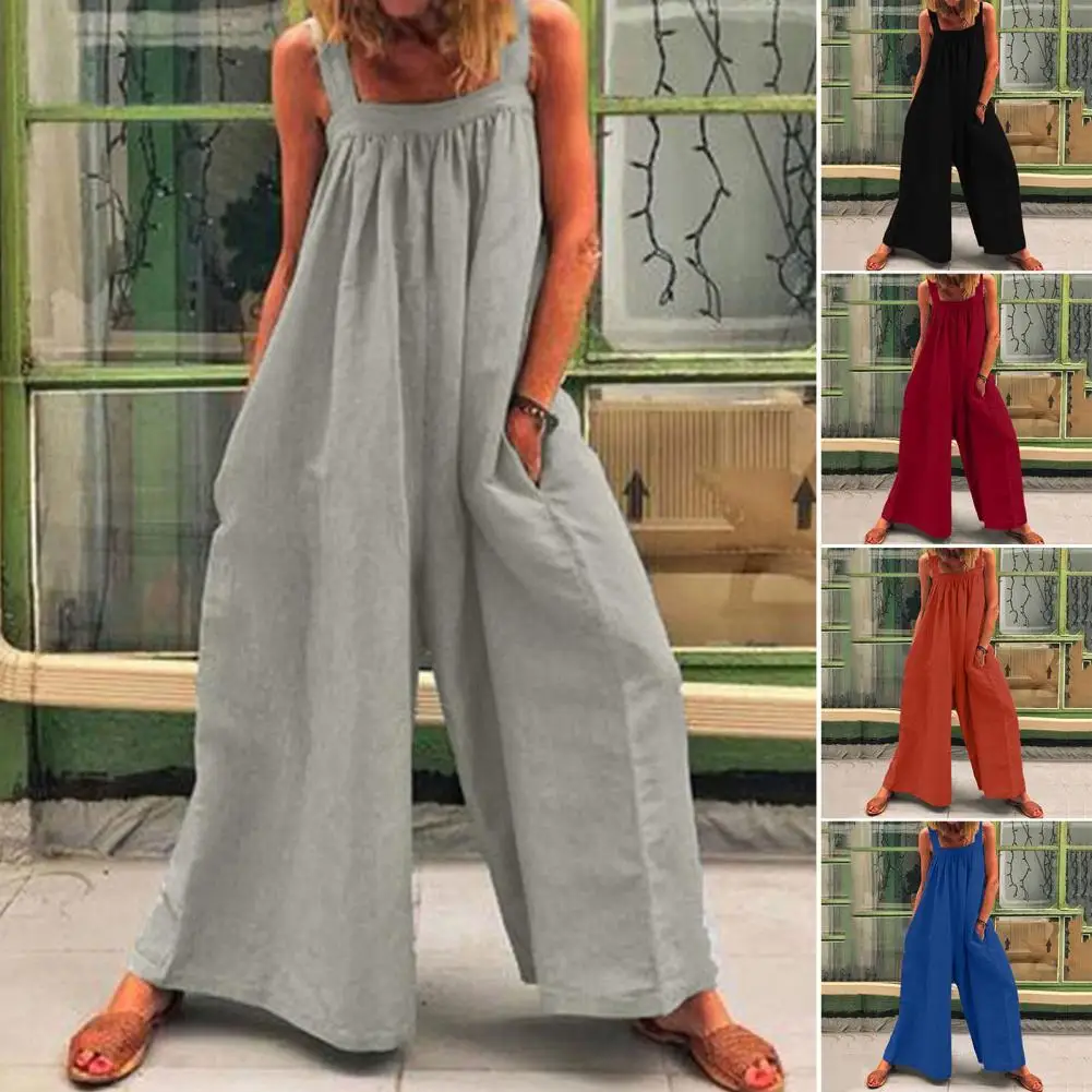 Loose Jumpsuit Sling Tube Top Wide Leg Extra Loose Solid Color Sleeveless Long Pants Polyester Summer Women Straight Jumpsuits f
Loose Jumpsuit Sling Tube Top Wide Leg Extra Loose Solid Color Sleeveless Long Pants Polyester Summer Women Straight Jumpsuits f