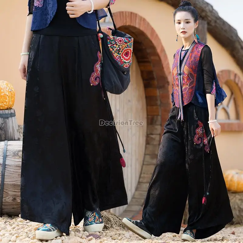 2022 chinese traditonal pants ethnic style women high waist wide leg pants loose casual trouser retro satin embroidery trousers
2022 chinese traditonal pants ethnic style women high waist wide leg pants loose casual trouser retro satin embroidery trousers