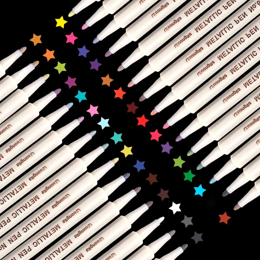 Металлические маркеры, 30 цветов, кисть и круглый наконечник
Металлические маркеры, 30 цветов, кисть и круглый наконечник