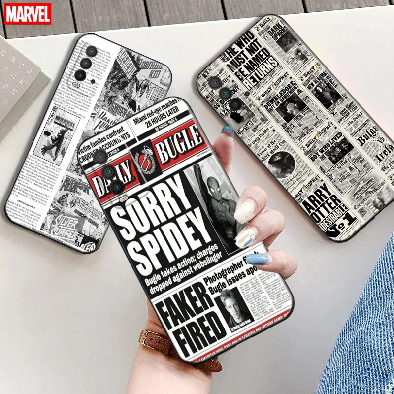 

Marvel Nostalgic Newspaper Phone Case For Xiaomi Redmi 9T Comics Funda Silicone Cover Black Bumper Coque