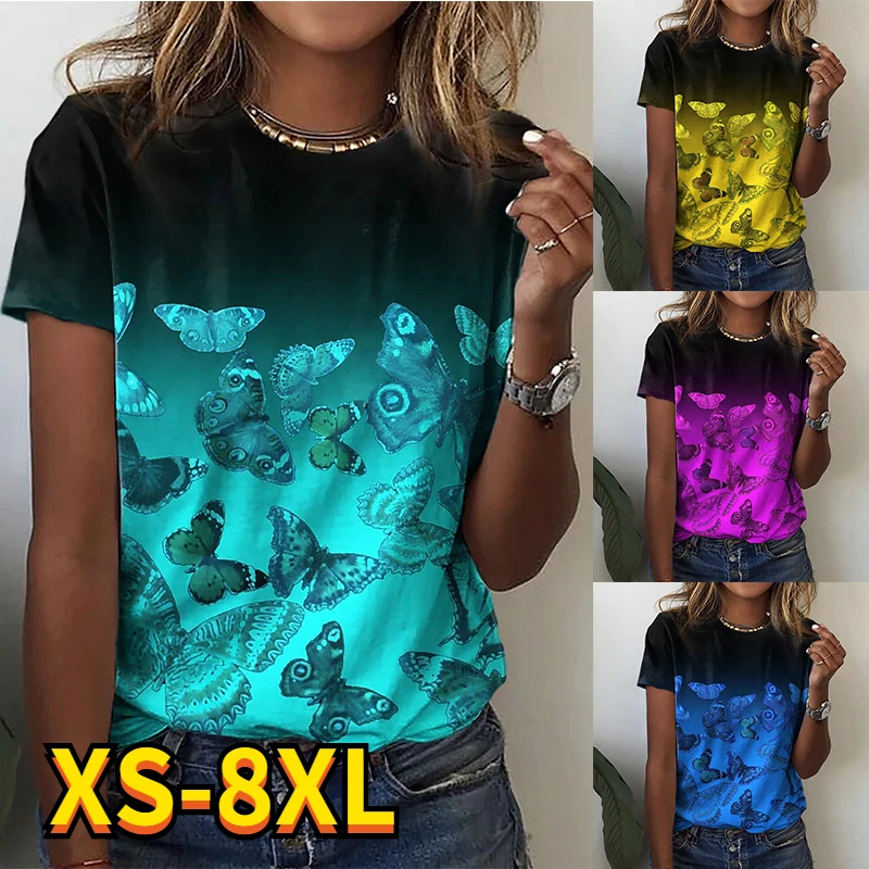 Женская футболка с коротким рукавом, круглым вырезом и 3D-принтом 
Женская футболка с коротким рукавом, круглым вырезом и 3D-принтом