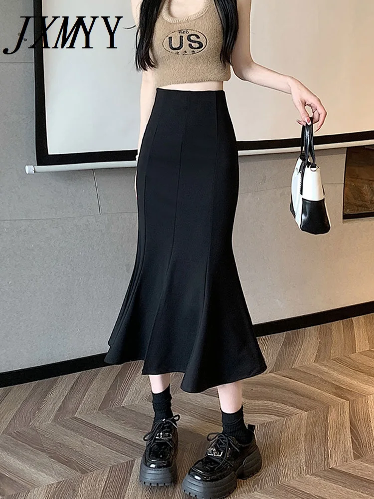 

Fashionable All-Match Black Fishtail Skirt Women's Skirt 2023 New Mid-Length High Waist Slimming Flounced Hip Skirt