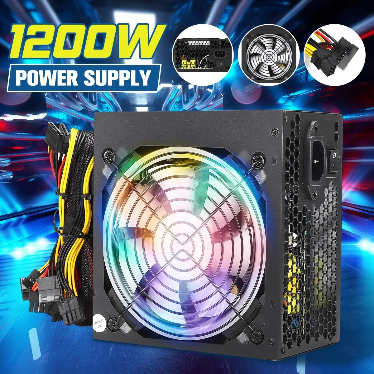 1200W Computer Power Supply Active PFC 120mm LED Fan 12V ATX 8PIN+2x6PIN SATA Led PC Power Supply for Desktop Gaming Computer
1200W Computer Power Supply Active PFC 120mm LED Fan 12V ATX 8PIN+2x6PIN SATA Led PC Power Supply for Desktop Gaming Computer