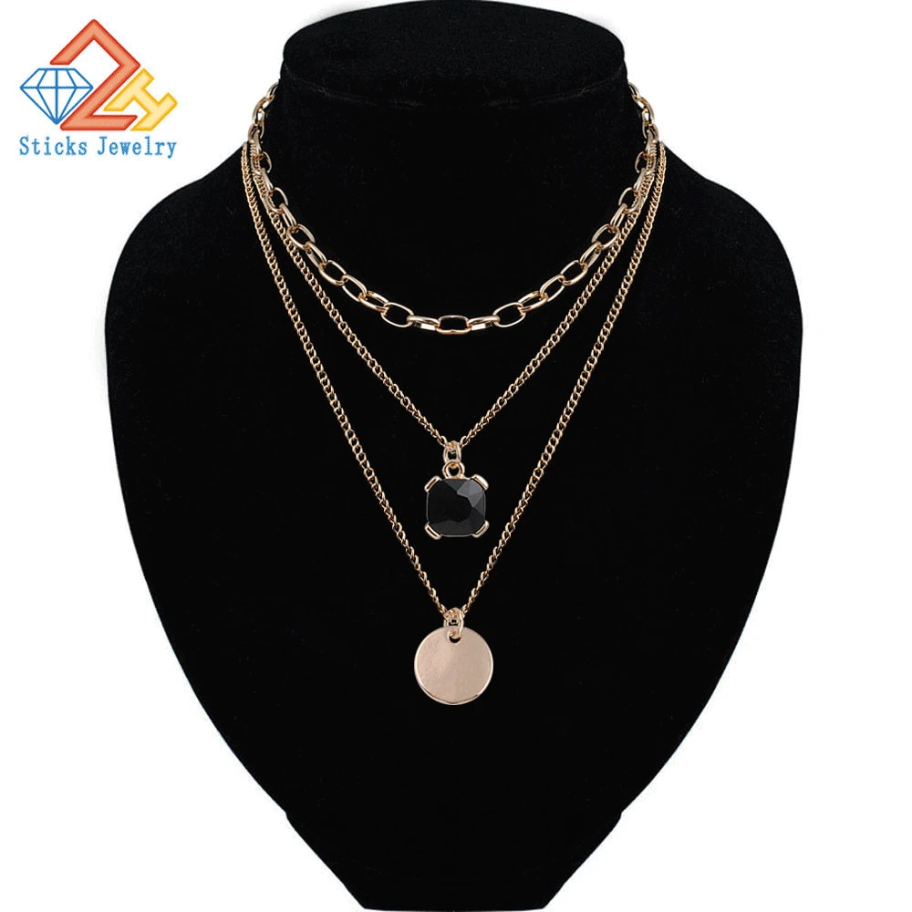 Triple Layered Chain Choker Necklace for Women Black Glass Round Alloy Fittings Wholesale
Triple Layered Chain Choker Necklace for Women Black Glass Round Alloy Fittings Wholesale