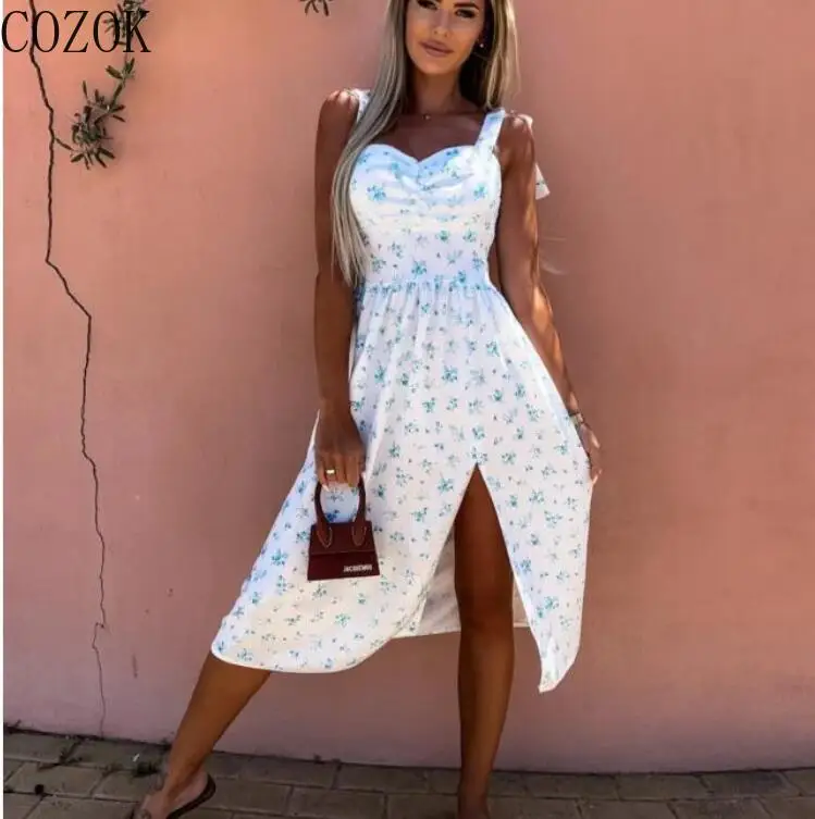 COZOK Sweet Fresh Floral Print off-Neck Bandeau Sexy Strap Lace up Slim Fit A- line Split Dress for Women
COZOK Sweet Fresh Floral Print off-Neck Bandeau Sexy Strap Lace up Slim Fit A- line Split Dress for Women