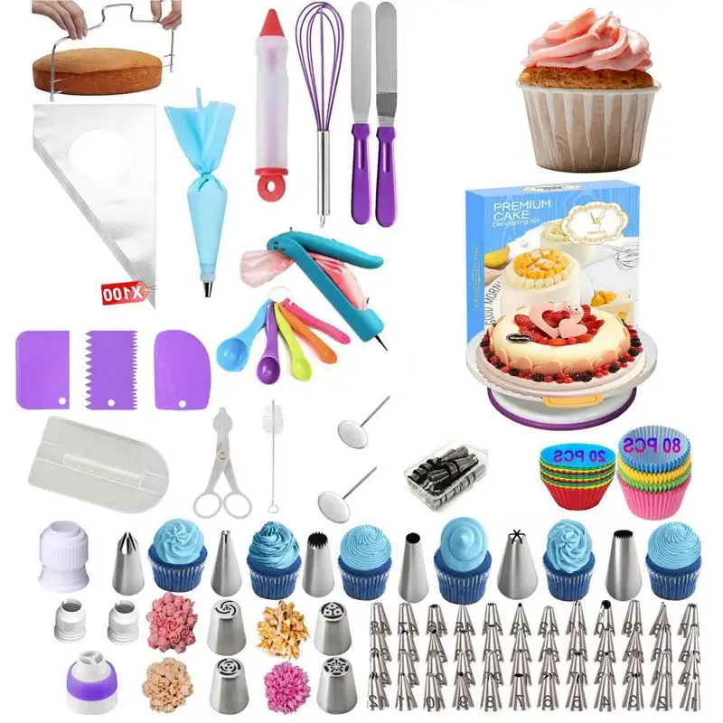 

285 Pcs/set Cake Turntable Cake Decorating Tools Kit Rotary Table Baking Tool Piping Nozzle Piping Bag Set Baking Supplies Sets