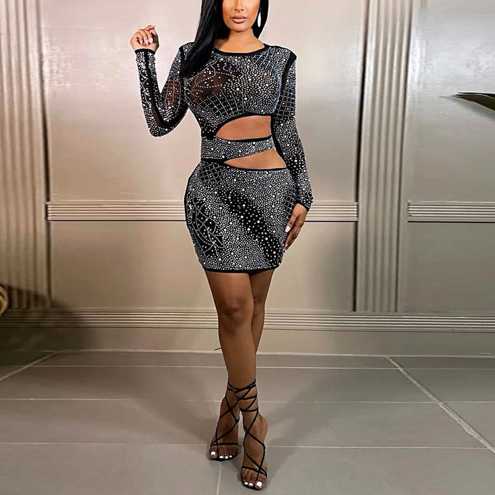 Sexy Dresses Diamond Party Night Club 2022 Black Sexy Hollow Out Full Sleeve Round Neck Mini Length Eevning Clothes Vestidos Hot
Sexy Dresses Diamond Party Night Club 2022 Black Sexy Hollow Out Full Sleeve Round Neck Mini Length Eevning Clothes Vestidos Hot